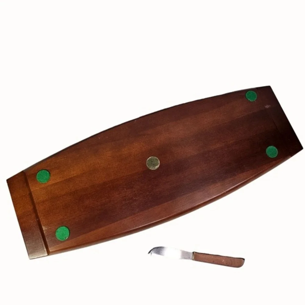 Cheese Board Set With Knife Ceramic Tile MCM Hardwood Japan Mid Century‎ Has Box